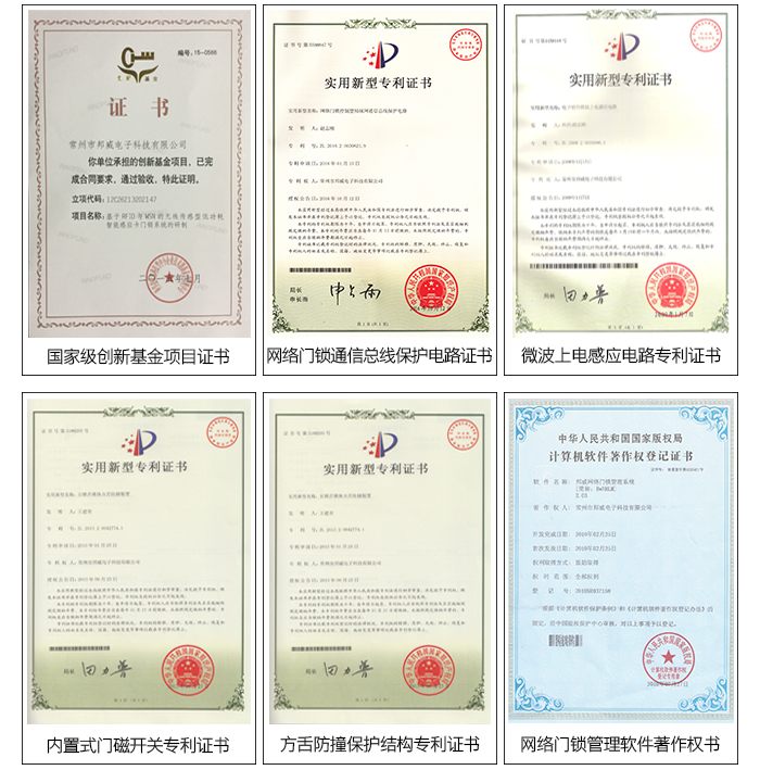 BW8238在線服務(wù)門鎖系統(tǒng)——專利證書:微波上電感應(yīng)電路證書,網(wǎng)絡(luò)門鎖通信總線保護(hù)證書等 BW8238在線服務(wù)門鎖系統(tǒng)——專利證書:微波上電感應(yīng)電路證書,網(wǎng)絡(luò)門鎖通信總線保護(hù)證書等